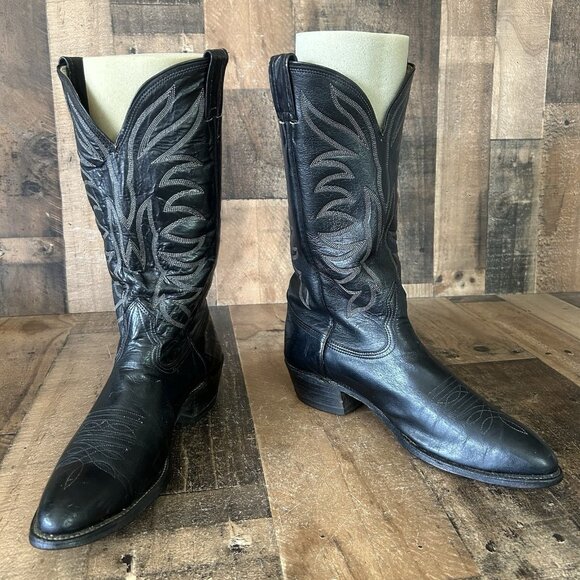 Nocona Vintage Black Western Cowboy Boots Mens 9.5 E - Picture 8 of 12